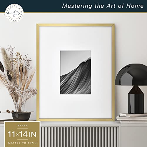 MCS Master & Co. Foundry Metal 11x14 Matted Picture Frame with 5x7 Photo Display, Brass Vertical & Horizontal Wall Hanging Frame for Photos & Artwork (1-Pack) - Image 2