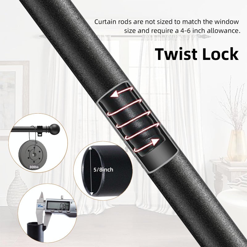 TwinkleTool Curtain Rods for Windows 28-44 inch, 5/8 inch Black Curtain Rod Set, Splicing Heavy Duty Rod with Brackets, Decorative Curtain Rod for Bedroom, Living Room, Kitchen, Outdoor, Patio - Image 4
