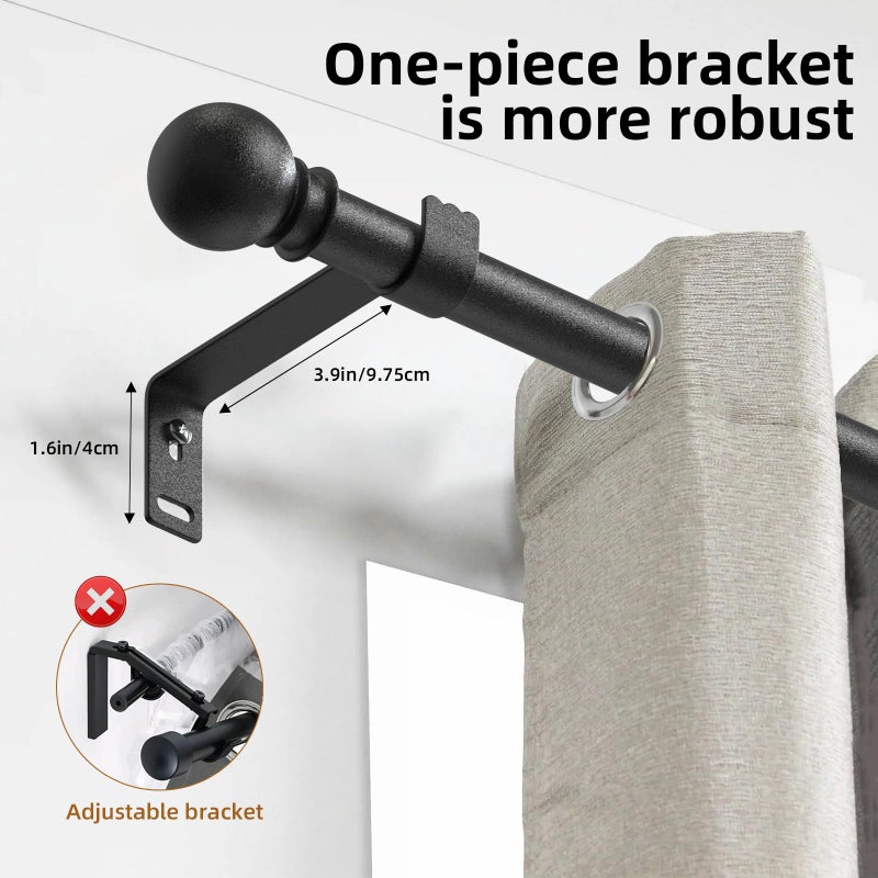 TwinkleTool Curtain Rods for Windows 28-44 inch, 5/8 inch Black Curtain Rod Set, Splicing Heavy Duty Rod with Brackets, Decorative Curtain Rod for Bedroom, Living Room, Kitchen, Outdoor, Patio - Image 2