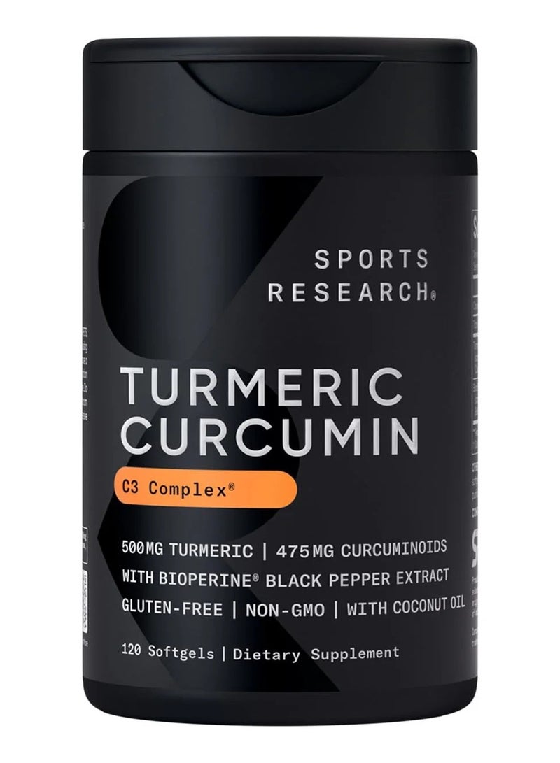 SPORTS RESEARCH C3 Complex Turmeric Curcumin 500mg - 120 Softgels