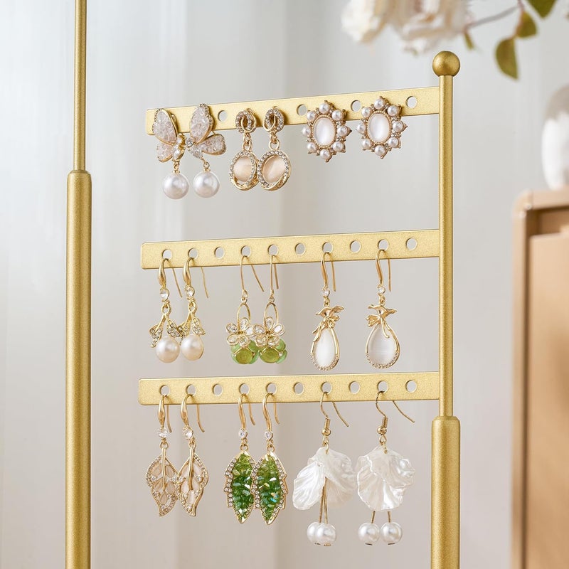 pickpiff Jewelry Organizer Holder Stand: 3 Tier Jewelry Storage Display for Necklace, Bracelet, Earring, Ring, White & Gold - Image 2