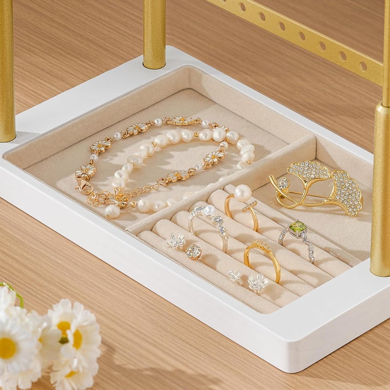 pickpiff Jewelry Organizer Holder Stand: 3 Tier Jewelry Storage Display for Necklace, Bracelet, Earring, Ring, White & Gold - Image 5