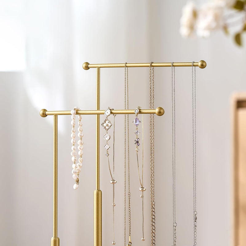 pickpiff Jewelry Organizer Holder Stand: 3 Tier Jewelry Storage Display for Necklace, Bracelet, Earring, Ring, White & Gold - Image 3