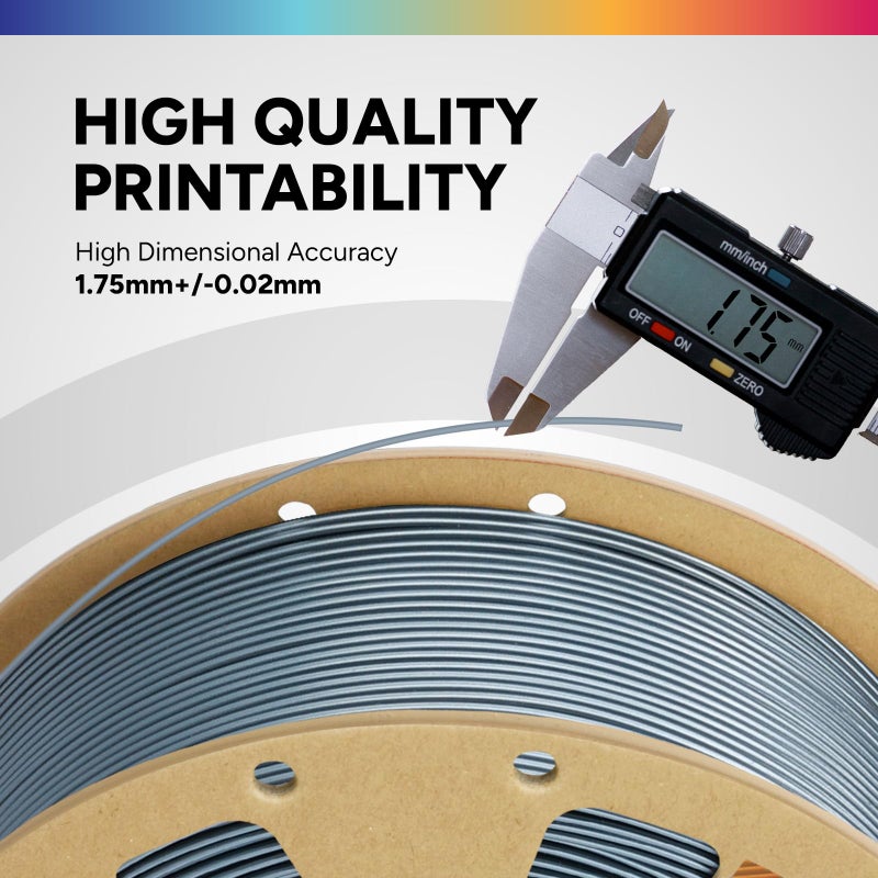 OVERTURE PLA Filament 1.75mm, Neatly Wound 3D Printer Filament 1kg Spool (2.2lbs), Dimensional Accuracy +/- 0.02 mm, Fit Most FDM 3D Printers (Metallic Gray) - Image 3