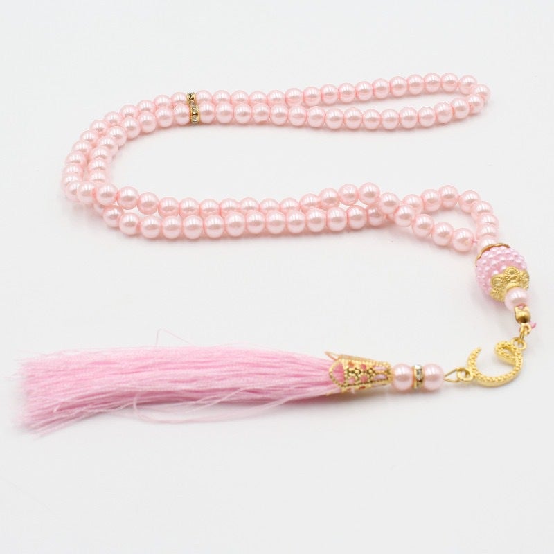 99 Beads Glass Faux Pearl TASBIH Prayer Accessory Pink 