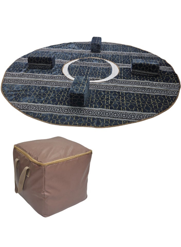 SMART HOME A 6-piece heritage ground seating set suitable for travel, camping, and gardening. The set includes a large round mattress with double padding, a bag, and four bolsters with the bag. The seat features beautiful patterns, double stitching, 20mm padding, and a waterproof Tanzanian underlay fabric. The heavy-duty seating set is made of 8mm and 1mm square tubes. The luxurious set matches the picture. Mattress size is 300x300 cm and the bolster size is 25x50 cm - Image 1