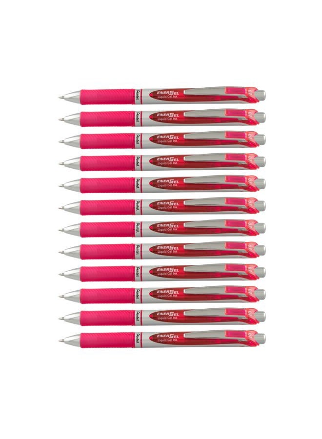 Pentel قلم حبر سائل قابل للسحب EnerGel XM BL77 - 0.7 مم - 54% معاد تدويره - وردي - علبة من 12 - Image 1
