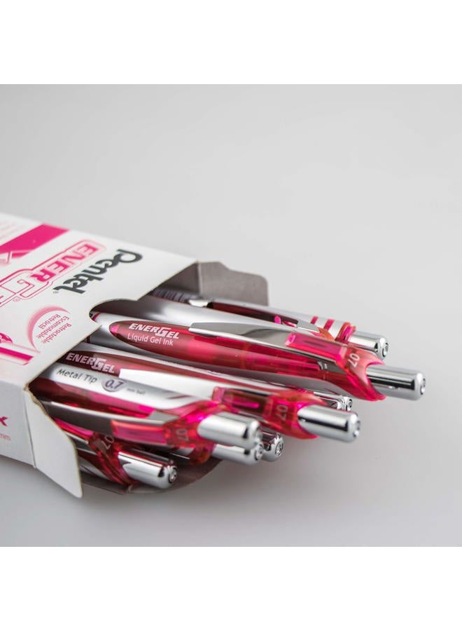 Pentel قلم حبر سائل قابل للسحب EnerGel XM BL77 - 0.7 مم - 54% معاد تدويره - وردي - علبة من 12 - Image 2