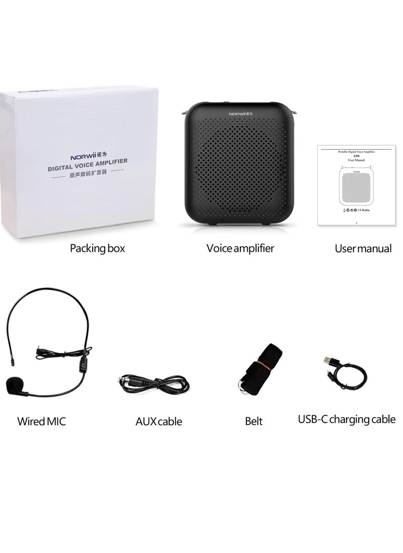 Norwii NORWII S358 Portable 2000mAH Rechargeable Voice Amplifier with Wired Microphone Headset & Waistband, Personal Microphone and Speaker for Teachers Tour Guides (Black)  - Image 2