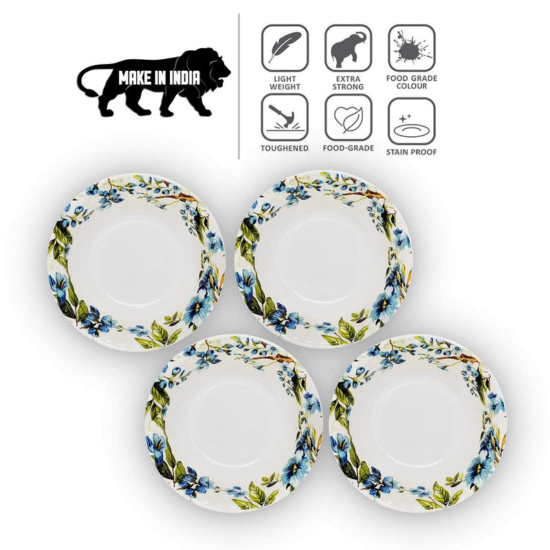 KONVIO طقم وعاء ملون من كونفيو - 4 قطع - 6 بوصة لأوعية ماغي/وجبات خفيفة - 450 مل (4 قطع، تصميم زهور زرقاء) - Image 4