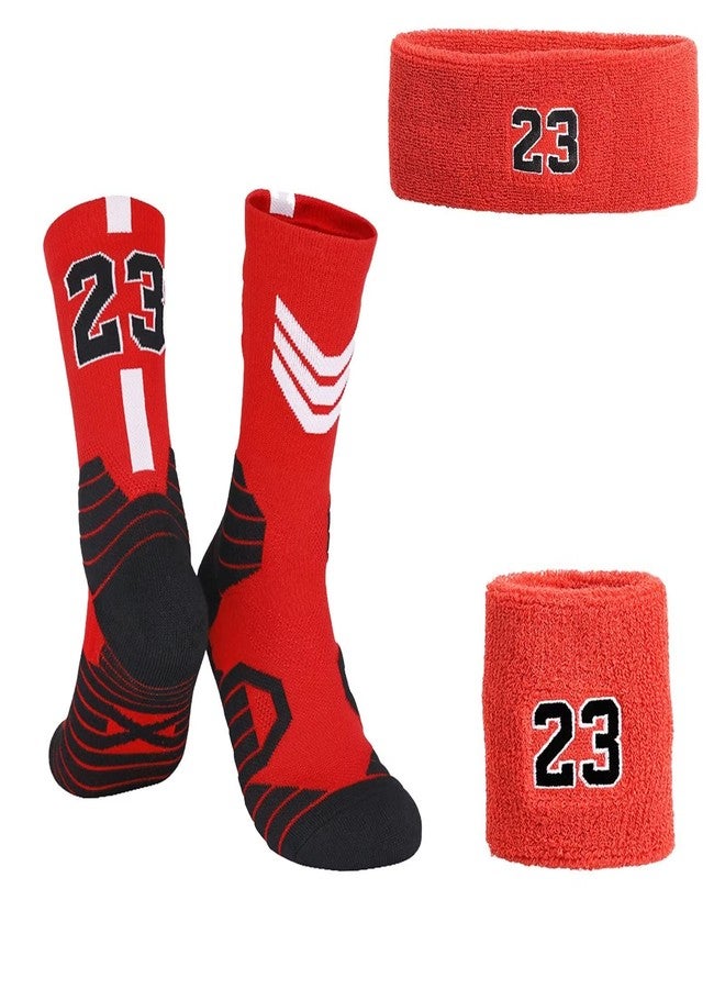 aoenbork Basketball Socks for Mens and Womens, Elite Athletic Socks&Basketball Wristband Headband Sport Socks for Mens, Number 23