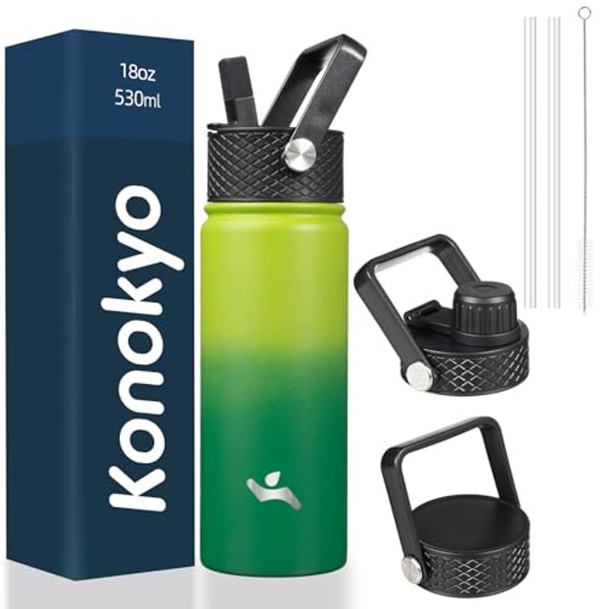 Konokyo 18 oz Insulated Water Bottle Stainless Steel Sport Bottles with 3 Lids,Bamboo Grove - Image 1