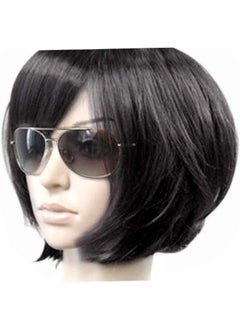 Kalyss Kalyss Short Straight Bob Wig with Bangs Colorful Wigs Cosplay Party Wig for Women Heat Trsistant Human Hair Blended Wig Halloween Party Cospaly Use (10''Black) 