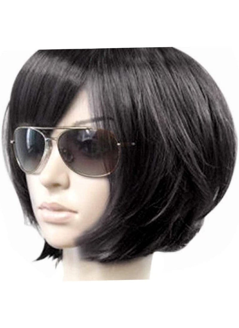Kalyss Kalyss Short Straight Bob Wig with Bangs Colorful Wigs Cosplay Party Wig for Women Heat Trsistant Human Hair Blended Wig Halloween Party Cospaly Use (10''Black) 