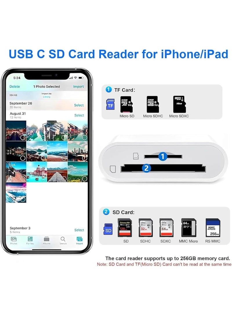 SD Card Reader for iPhone iPad, USB C SD Card Reader with Dual Slot for MicroSD/SD, Type C OTG Adapter, Camera Card Viewer Memory card reader, sd card Readers for i-Phone/iPad/Android/Camera - Image 2