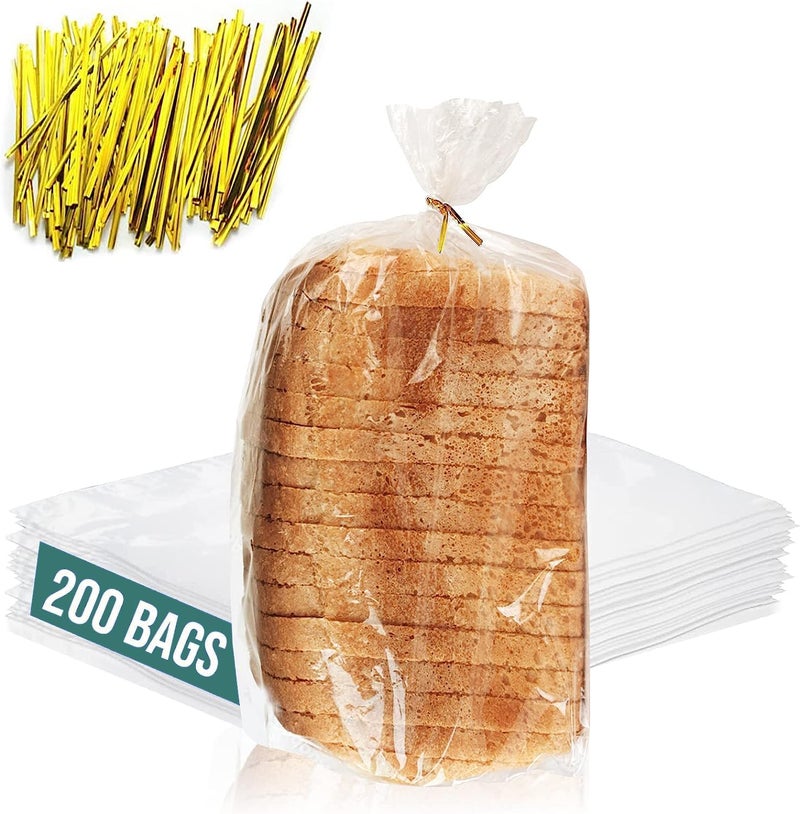 FUNSTITUTION Reusable Plastic Bread Bags for Homemade Bread - 200 Pack Clear Bag with Ties For An Airtight Moisture-free Preservation and Storage - Loaf for Home Bakers and Bakery Owners - Image 1