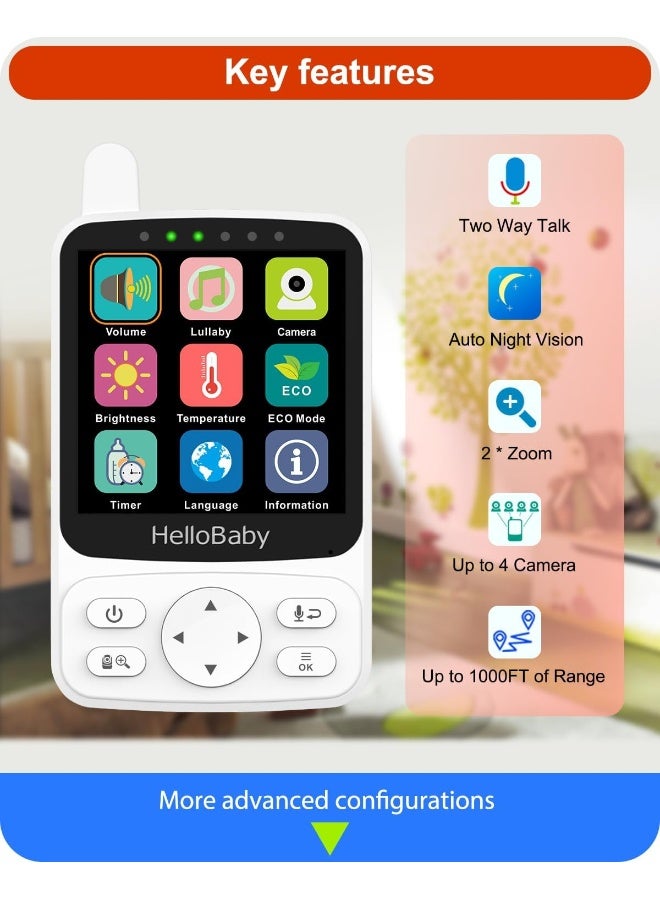 هالو بيبي HelloBaby Monitor with 29Hour Battery Life and 4 IPS Screen - Image 3