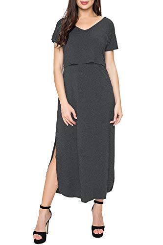 Smallshow Women's Maternity Nursing Dresses Split Long Dress for Breastfeeding Medium Dim Grey - Image 2