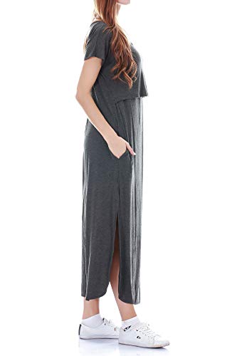 Smallshow Women's Maternity Nursing Dresses Split Long Dress for Breastfeeding Medium Dim Grey - Image 4