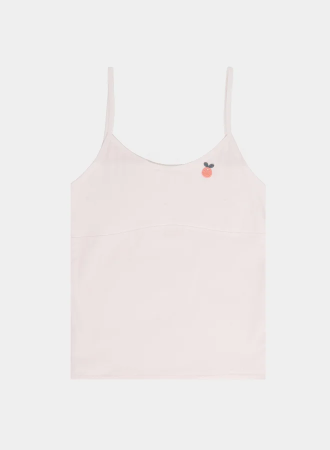 Styli Girls Pink Cotton Embroidered Vest