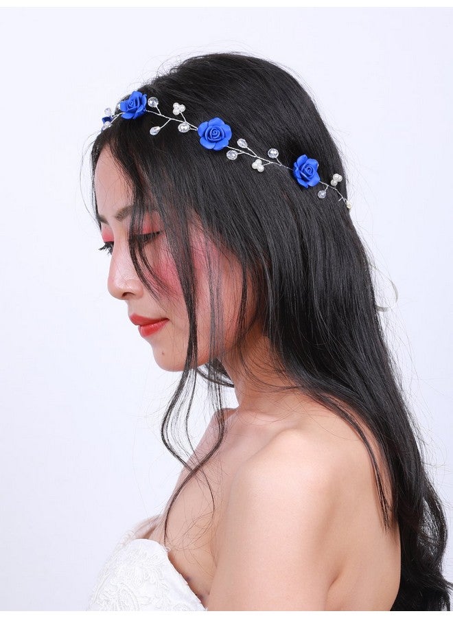 Missgrace Bridal Crystal Navy Blue Headband Wedding And Bride Hairpiece For Evening Party Navy Blue Flower Women And Flower Girl Vintgae Hair Vine Bridal Hair Accessories - Image 5