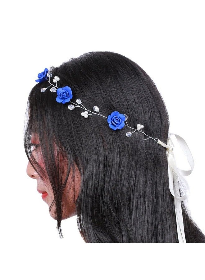 Missgrace Bridal Crystal Navy Blue Headband Wedding And Bride Hairpiece For Evening Party Navy Blue Flower Women And Flower Girl Vintgae Hair Vine Bridal Hair Accessories - Image 2