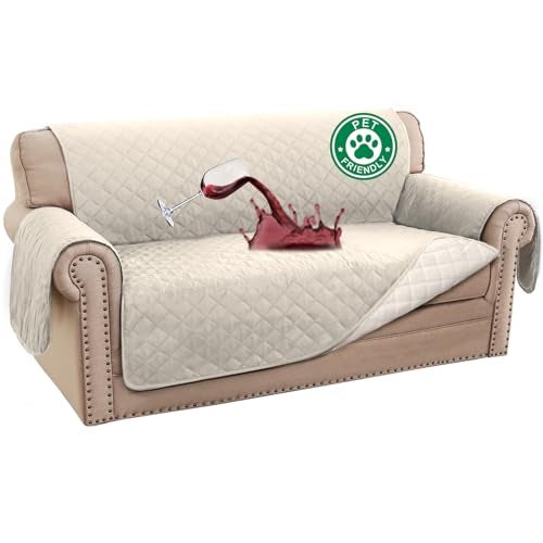 Turquoize 100% Waterproof Couch Cover Sofa Covers for 2 Cushion Couch Loveseat Covers Triple Non-Slip Couch Cover for Dogs Washable Furniture Protector Cover for Pets, Kids,Dog (Loveseat 54", Ivory) - Image 1