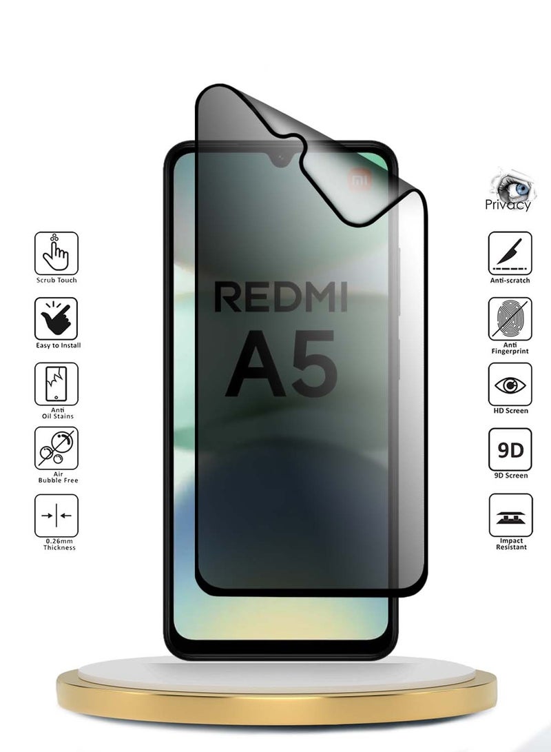 Wtech Xiaomi Redmi A5 4G 2025 Premium Nano Ceramic Privacy Full Glue Full Cover Matte Flexible Screen Protector (MSCNMP) - Clear/Black - Image 2