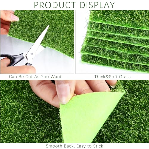 Elcoho 10 Pieces Fake Grass for Crafts Fairy Garden 6 x 6 Inches Artificial Garden Grass for Miniature Ornament Dollhouse DIY Decoration - Image 3