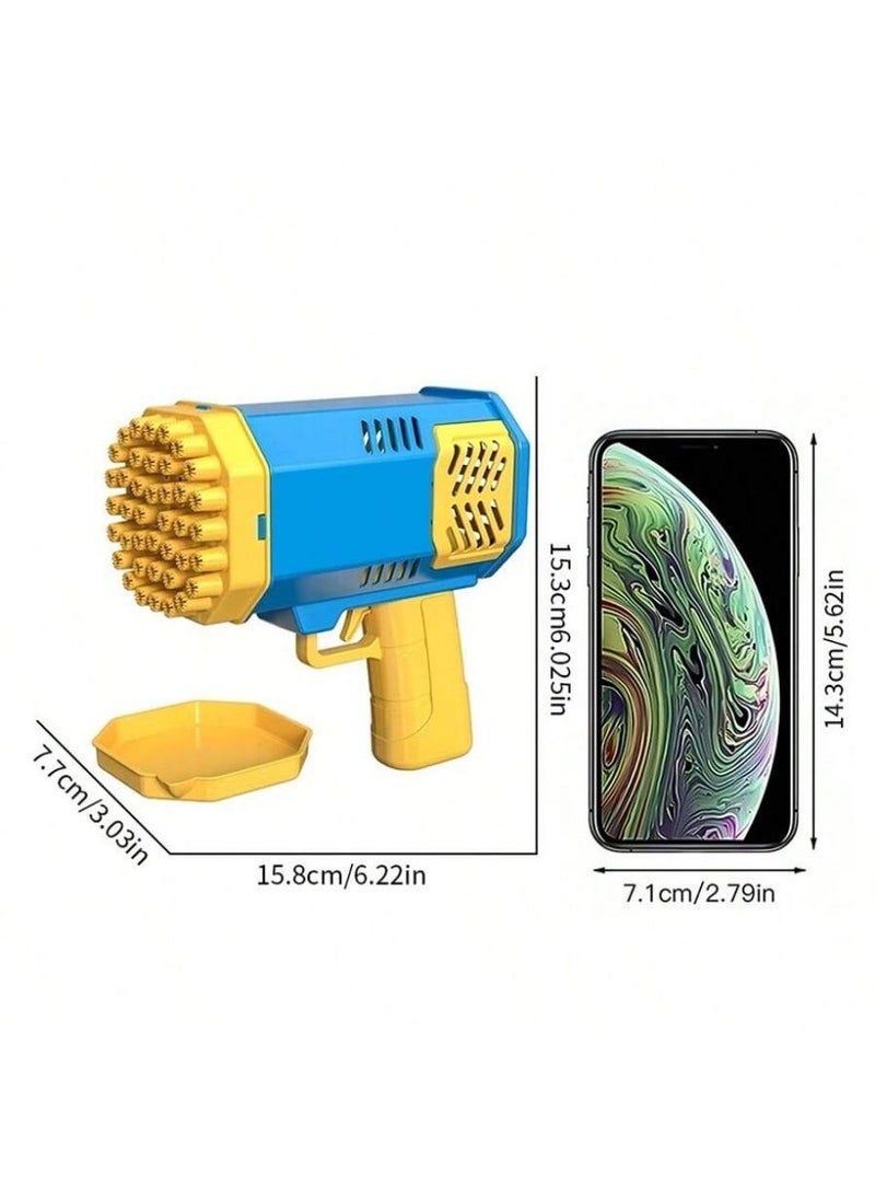 Blue and yellow automatic bubble gun that produces lots of bubbles, perfect for kids’ outdoor play. - Image 4