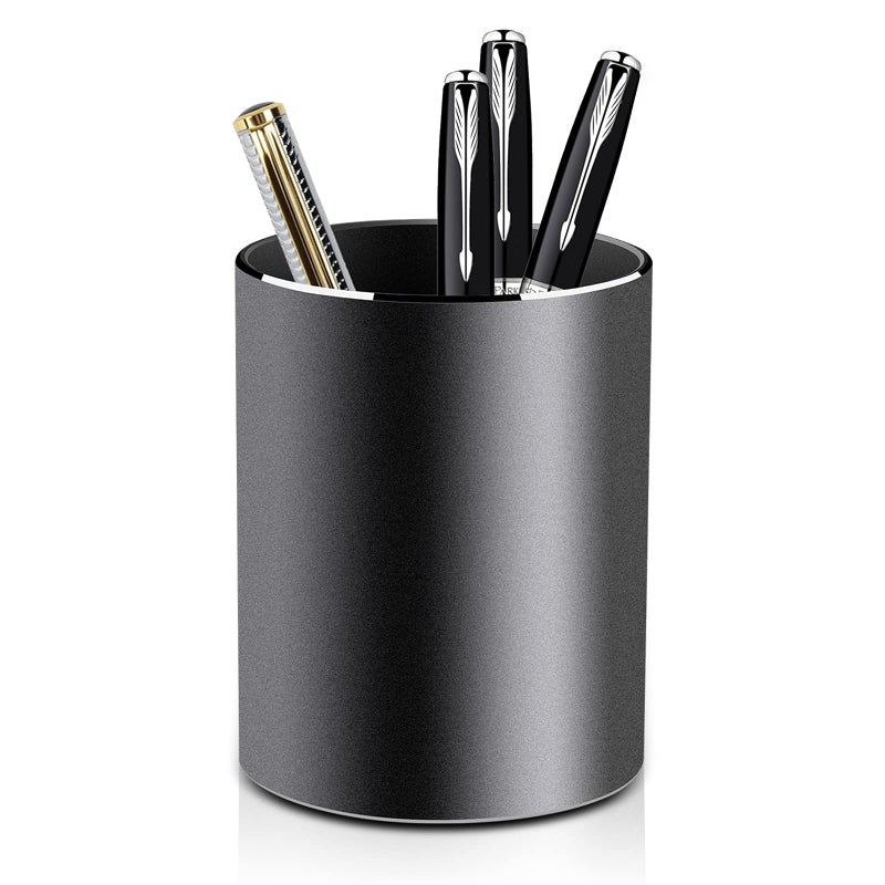 Vaydeer Metal Pen Holder Aluminum Pencil Holder for desk, Round Desktop Organizer and Black Pencil Cup for Office, School, Home and Stationary Supplies (3.15 x 3.15 x 3.94 Inches) - Image 1