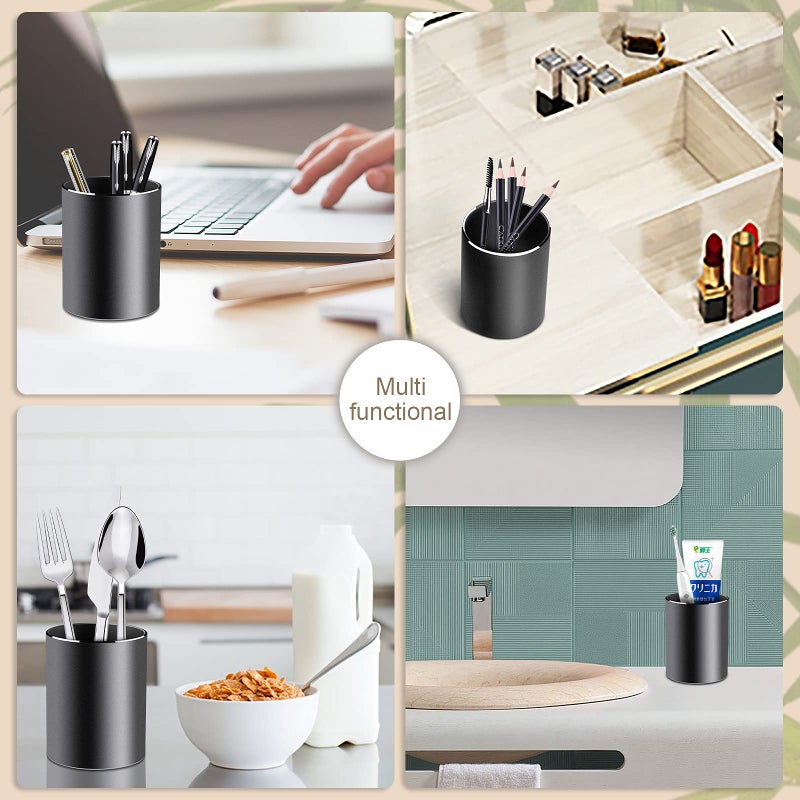 Vaydeer Metal Pen Holder Aluminum Pencil Holder for desk, Round Desktop Organizer and Black Pencil Cup for Office, School, Home and Stationary Supplies (3.15 x 3.15 x 3.94 Inches) - Image 5