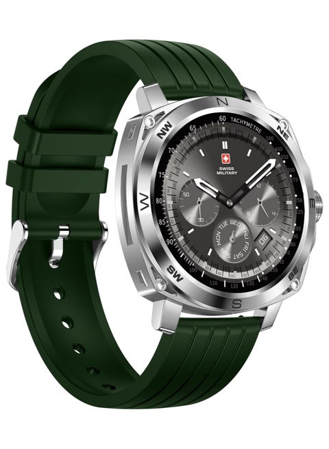 Swiss Military Dom 4 Smartwatch with 1.43” AMOLED Display, Bluetooth Calling, Wireless Charging, Multi-Language Interface, Real-Time Health Monitoring, IP67 Water Resistance, iOS & Android Compatible – Green