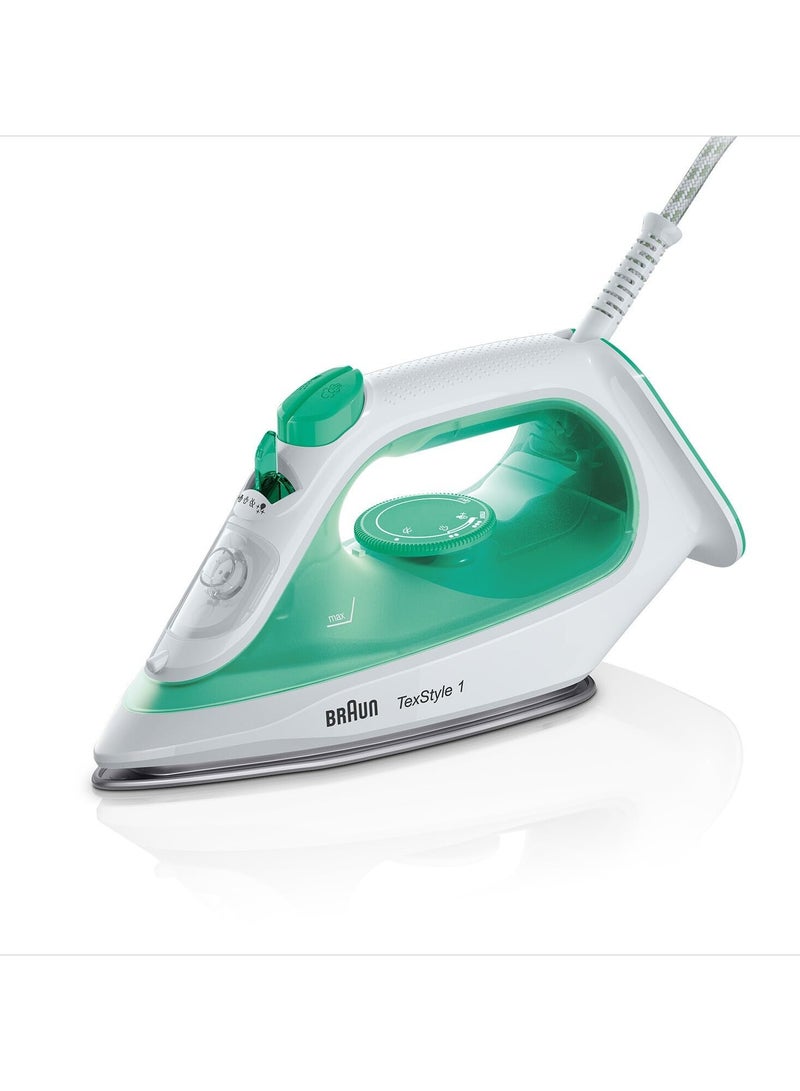 Braun TexStyle 1 Steam Iron | Ceramic Soleplate | 2000 Watts | Rapid Heatup | Eco Mode | 220ml Capacity | Anti-Drip - SI 1040 GR - Green 1 L 2000 W ‎SI1040GR green