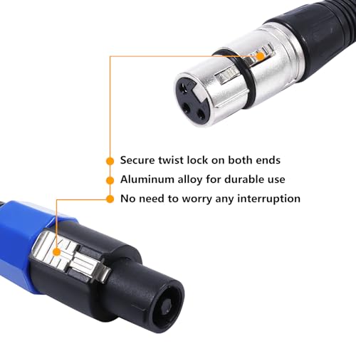 HBU 15 Feet Pack of 2 SpeakOn to XLR Cable - 2pcs Speak-On Male to 3 Pole XLR Female Extension Wire - 15ft. DJ PA Stage Audio Jack Microphone 3 Pin Connection Wiring with Twist Lock - Image 3