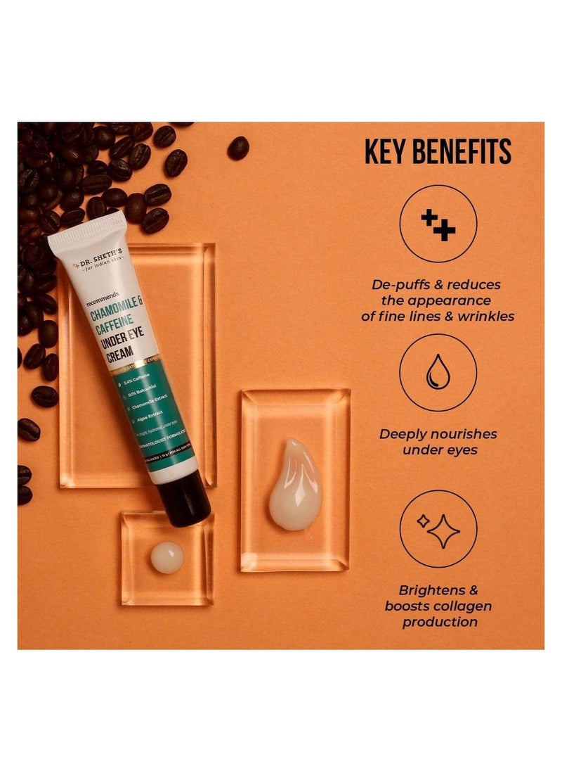 Chamomile & 2.5% Caffeine Under Eye Cream Reduces Fine Lines Wrinkles & Puffiness Aging Cream 15gm