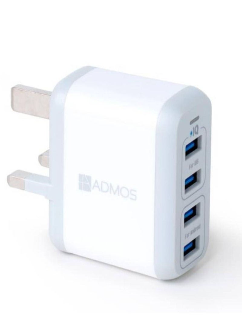 ADMOS Portable 4 Port USB Wall Charger White - Image 1