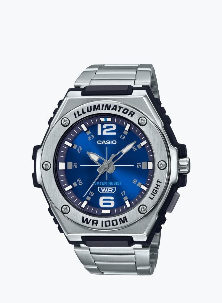 كاسيو ساعة كاسيو للرجال بمينا لون ازرق و سوار من الستانلس ستيل MWA-100HD-2AVDF - Image 1