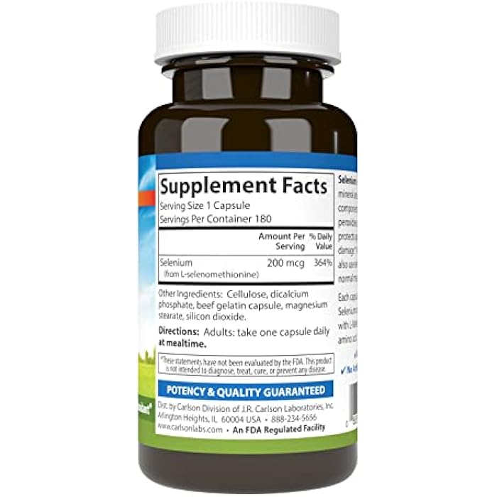 Carlson - Selenium, 200 mcg Yeast-Free, Prostate Health & Immune Support, Antioxidant, 180 capsules - Image 2