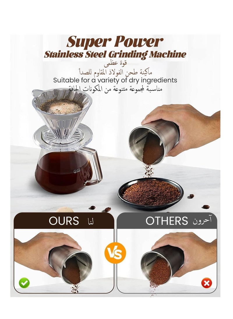 Aookay Coffee Grinder Electric: Electric Spice Grinder with 304 Stainless Steel Blades Removable Bowls, 350W Motor Coffee Bean Machine with Spoon Brush for Coffee Beans, Nuts in Home Kitchen and living room  - Image 2