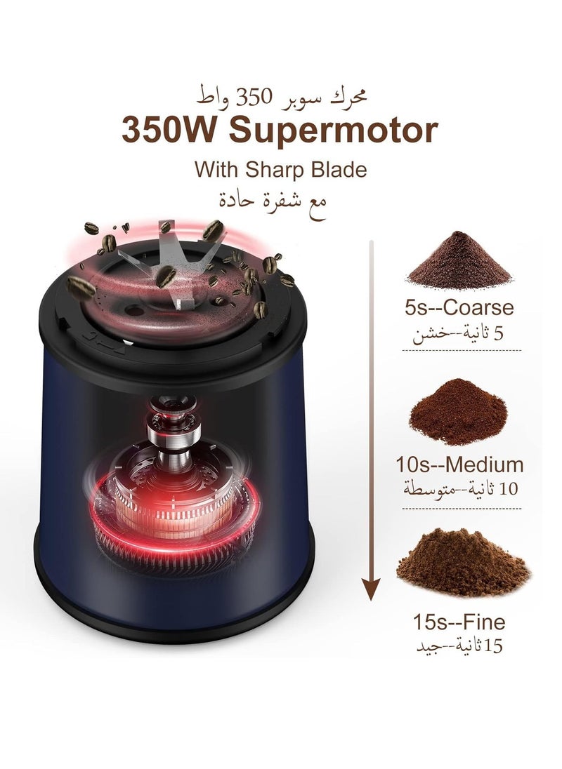 Aookay Coffee Grinder Electric: Electric Spice Grinder with 304 Stainless Steel Blades Removable Bowls, 350W Motor Coffee Bean Machine with Spoon Brush for Coffee Beans, Nuts in Home Kitchen and living room  - Image 3