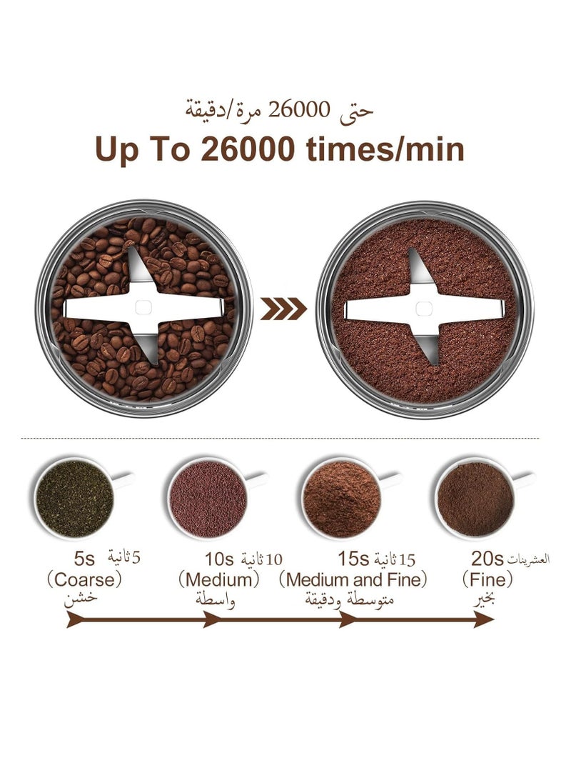 Aookay Coffee Grinder Electric: Electric Spice Grinder with 304 Stainless Steel Blades Removable Bowls, 350W Motor Coffee Bean Machine with Spoon Brush for Coffee Beans, Nuts in Home Kitchen and living room  - Image 4