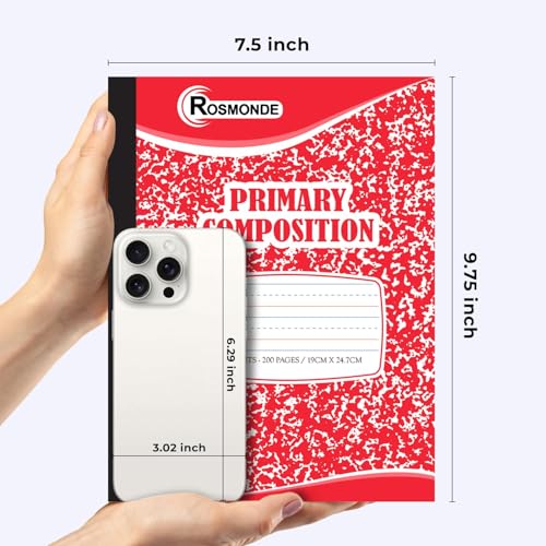 Rosmonde 12 Pack Primary Composition Notebooks, 200 Pages (100 Sheets), Primary Ruled Composition Notebook, 9-3/4" x 7-1/2", Grades K-2, Writing Dotted Lined, Assorted, Colors May Repeat - Image 3