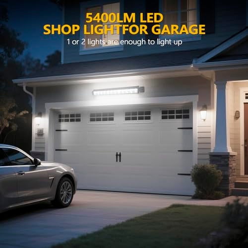 ZHPINGMX 2 Pack 24W LED Shop Light, Plug in Garage Light with 6.5FT Cord and On/Off Switch, 6000K 5400LM Work Shop Lighting for Garage Workshop Warehouse Factory Yard - Image 2