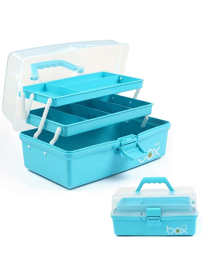 DIVHUK DIVHUK Multipurpose Tools Storage Box 3Layer Plastic Storage Box Handled Storage Case for Art Craft Cosmetic Sewing Supplies Organizer Medicine Organiser Box Family First Aid Box with Handle Blue  - Image 1