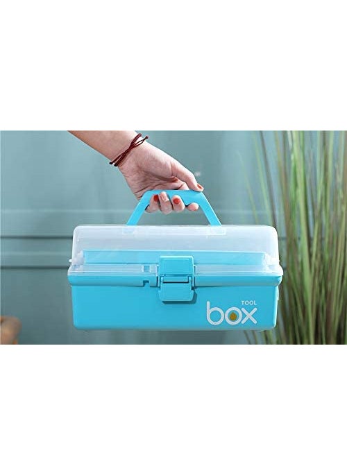 DIVHUK DIVHUK Multipurpose Tools Storage Box 3Layer Plastic Storage Box Handled Storage Case for Art Craft Cosmetic Sewing Supplies Organizer Medicine Organiser Box Family First Aid Box with Handle Blue  - Image 2