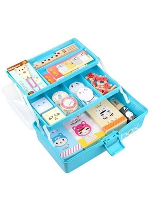 DIVHUK DIVHUK Multipurpose Tools Storage Box 3Layer Plastic Storage Box Handled Storage Case for Art Craft Cosmetic Sewing Supplies Organizer Medicine Organiser Box Family First Aid Box with Handle Blue  - Image 3