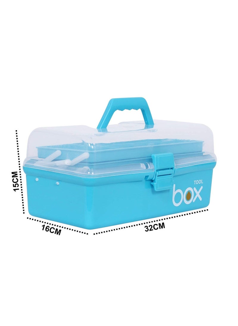 DIVHUK DIVHUK Multipurpose Tools Storage Box 3Layer Plastic Storage Box Handled Storage Case for Art Craft Cosmetic Sewing Supplies Organizer Medicine Organiser Box Family First Aid Box with Handle Blue  - Image 4