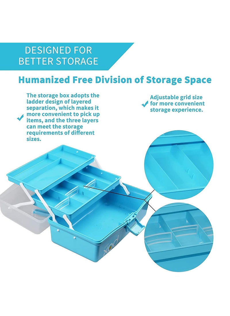 DIVHUK DIVHUK Multipurpose Tools Storage Box 3Layer Plastic Storage Box Handled Storage Case for Art Craft Cosmetic Sewing Supplies Organizer Medicine Organiser Box Family First Aid Box with Handle Blue  - Image 5