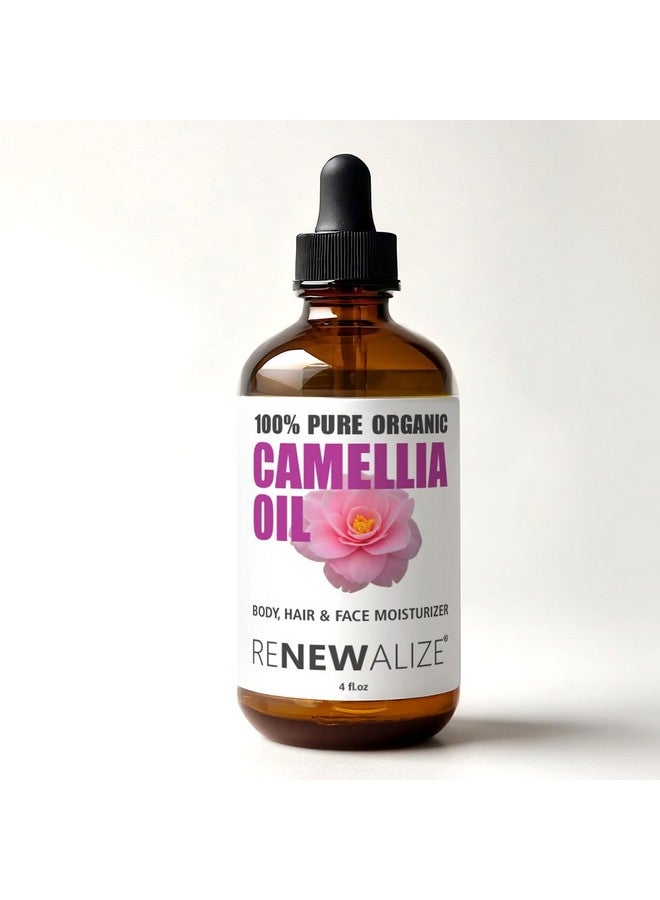 Renewalize Organic Camellia Seed Oil Skin Moisturizer Unrefined Cold Pressed 100 Percent Pure Large 4 Fl Oz Bottle Moisturizing Oil For Hair Face Skin And Body - Image 1